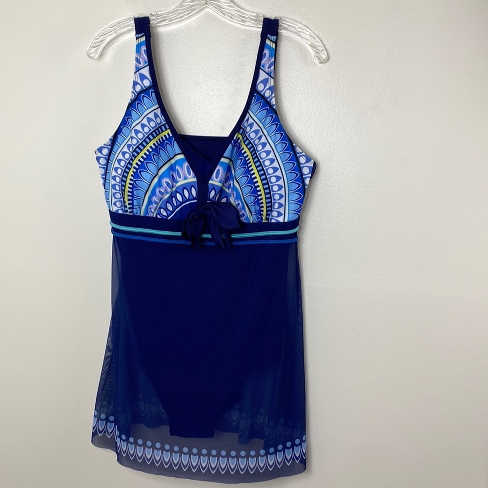 One Piece Swimsuit with Sheer Coverup Skirt size XL
